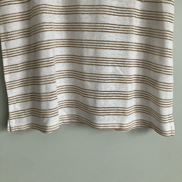 TALBOTS White & Metallic Gold Striped Cotton Blend Tee Size MP - Picture 4 of 9
